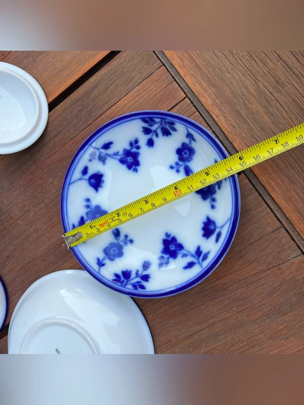 Set of Two Williams Sonoma Teacups with Lids Saucers Cobalt Blue Floral & White